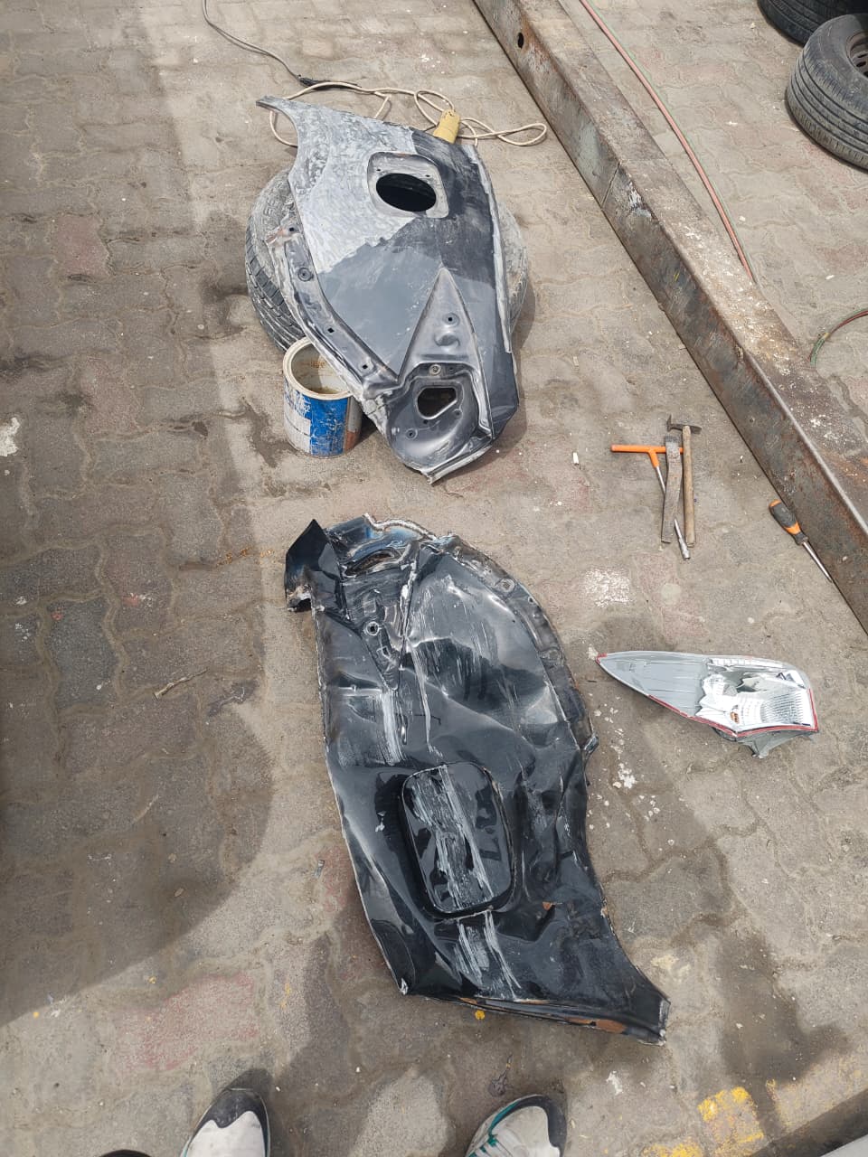 Removed body panels awaiting paint